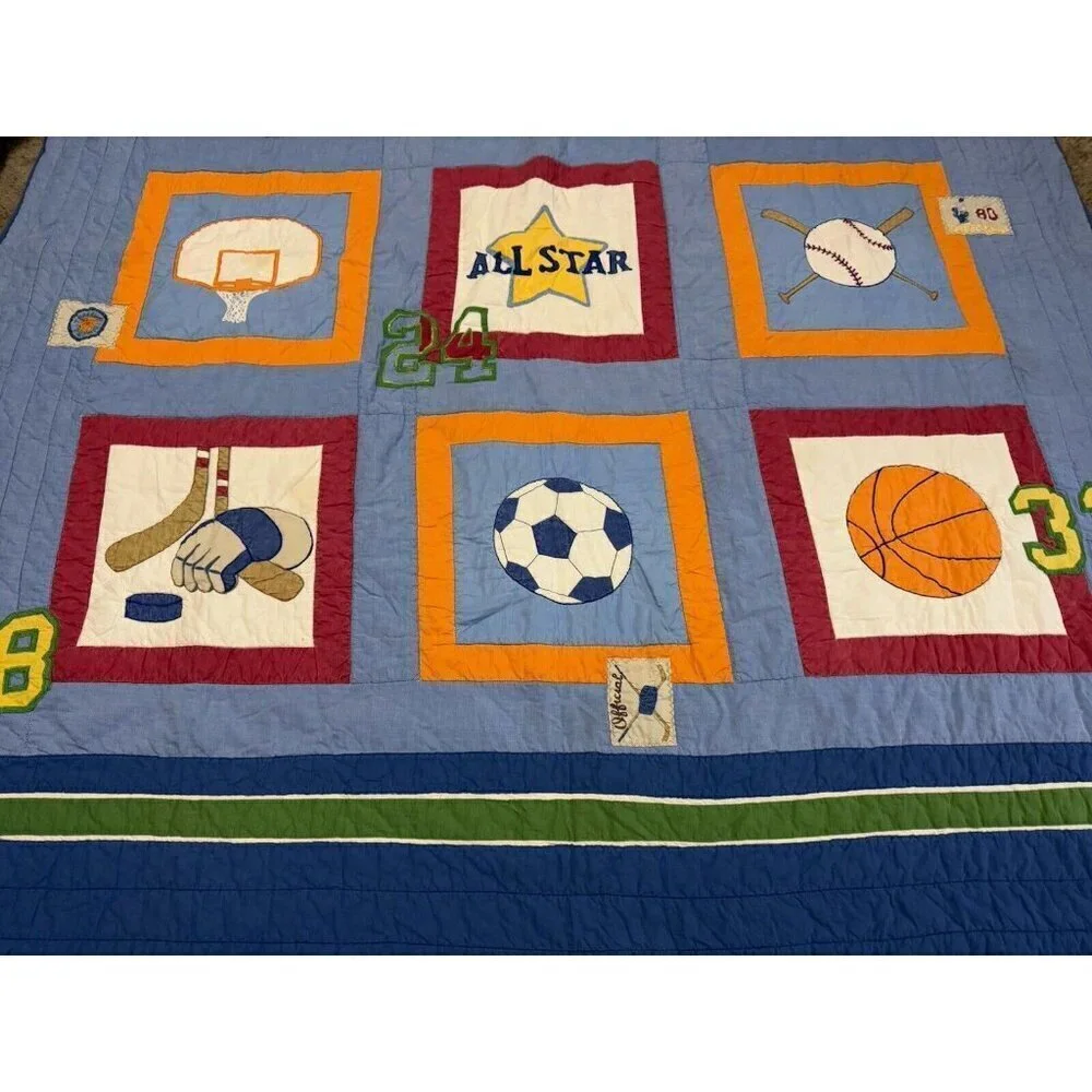 Patchwork Sports Quilt Comforter Bedding Cotton Blue Multicolor Twin 65x83 Youth